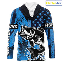 Load image into Gallery viewer, Bass Fishing American Camo Custom Name UV Protection Long Sleeves Hooded Shirt, Bass Fishing Jersey NHT530