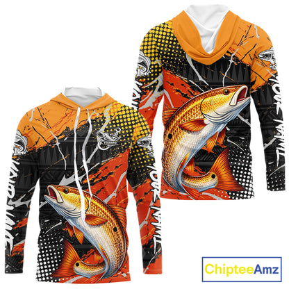 Personalized Redfish Fishing Jerseys, Red Drum Saltwater Tournament Fishing Shirts NHT464