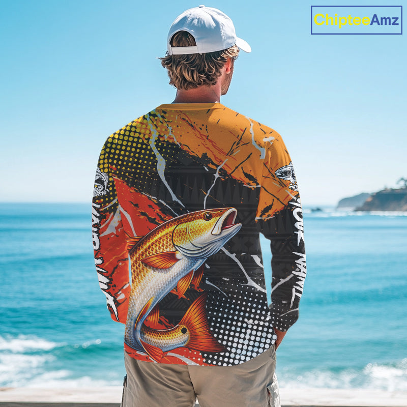 Personalized Redfish Fishing Jerseys, Red Drum Saltwater Tournament Fishing Shirts NHT464