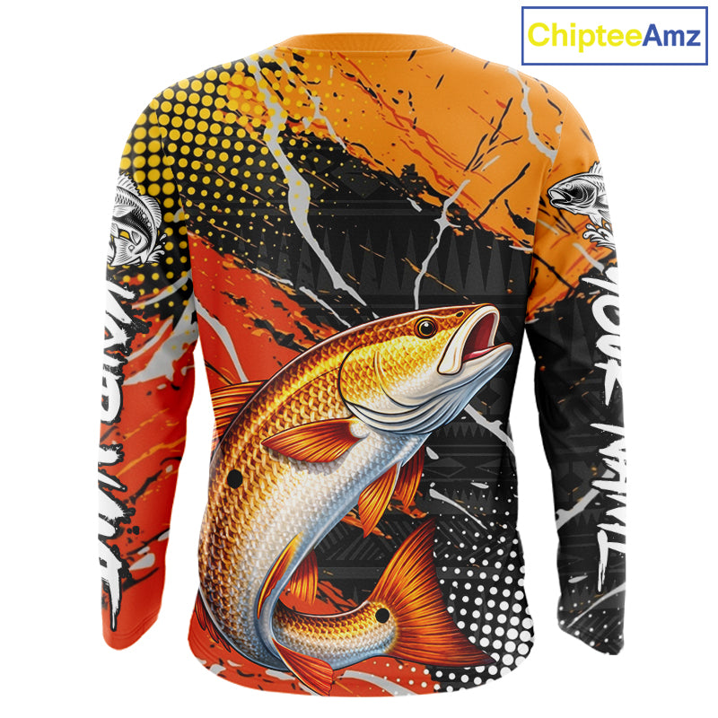 Personalized Redfish Fishing Jerseys, Red Drum Saltwater Tournament Fishing Shirts NHT464