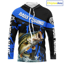 Load image into Gallery viewer, Custom Largemouth Bass Fishing Jerseys, Largemouth Bass Hooded Fishing Shirts Long Sleeve For Men|Blue NHT726