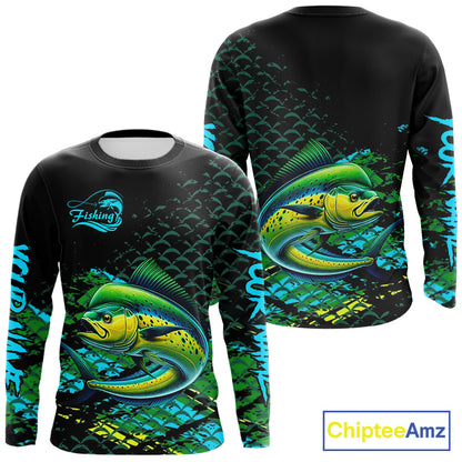 Mahi Mahi Fishing Custom 3D UV Protection Fishing Shirt, Mahi Mahi Long Sleeve Fishing Shirt NHT409