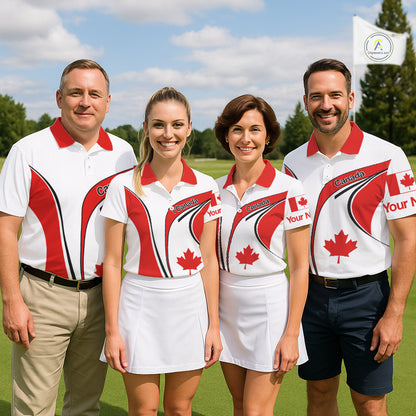 Personalized White And Red Canada Flag Womens Golf Polo Shirt, Patriotic Gifts For Golf Lover  NHT735