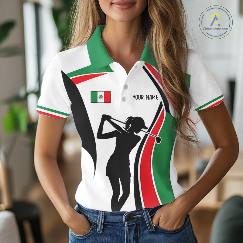 Mexican Flag White Golf Pattern Womens Polo Shirt Patriotic Womens Golf Shirt Mexico Golf Gifts NHT737
