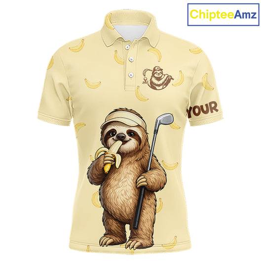 Funny Sloth Banana Mens Golf Polo Shirt Custom Golf Jerseys, Golf Apparel Gift For Golf Lovers NHT907