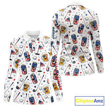 Load image into Gallery viewer, Custom Patriotic Womens Golf Polo Shirt With Beer Print – Personalized USA Golf Team Polo 