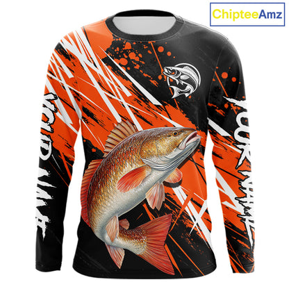 Personalized Redfish Fishing Tournament , Red Drum Saltwater Fishing Shirts Long Sleeve NHT467