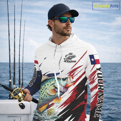 Custom Texas Flag Crappie Fishing Shirts, Texas Crappie Fishing Shirts Long Sleeve Hooded For Team NHT910