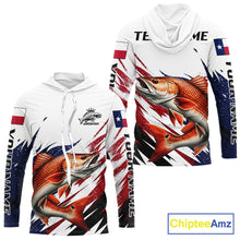 Load image into Gallery viewer, Custom Texas Flag Redfish Fishing Shirts, Texas Red Drum Fishing Shirts Long Sleeve Hooded For Team NHT913