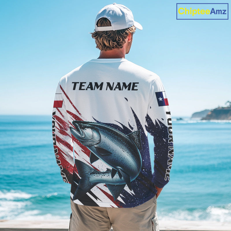 Custom Texas Flag Chinook Salmon Fishing Shirts, Texas Salmon Fishing Shirts Long Sleeve For Team NHT914