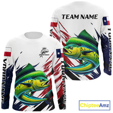 Load image into Gallery viewer, Custom Texas Flag Mahi Mahi Fishing Shirts, Texas Dolphin Fishing Shirts Long Sleeve For Team NHT915