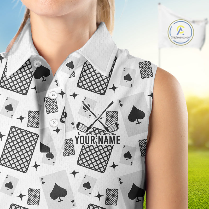 Personalized Poker Sleeveless Womens Golf Polo Shirt Funny Golf Top For Team, Golfer Gift For Womens NHT754