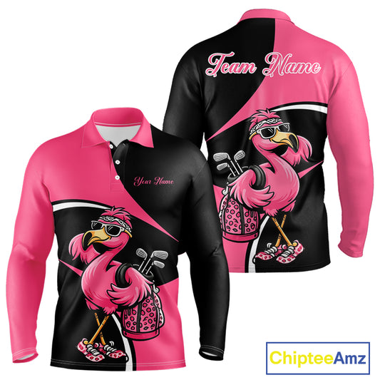 Funny Pink Flamingo Golf Polo Shirt For Men, Custom Flamingo Golf Shirt For Team NHT543