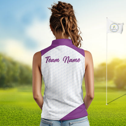 Custom Purple Geometric Womens Sleeveless Golf Polo Shirt, Personalized Team Name Golf Polo Shirt NHT554