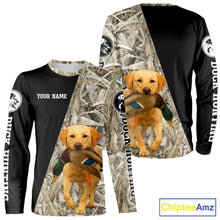 Load image into Gallery viewer, Yellow Lab Duck Hunting Shirt, Custom Name 3D Black Camo Winter Waterfowl Hunting Gear NHT233