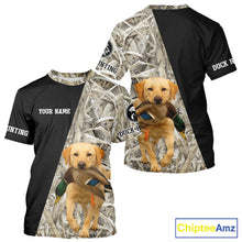 Load image into Gallery viewer, Yellow Lab Duck Hunting Shirt, Custom Name 3D Black Camo Winter Waterfowl Hunting Gear NHT233