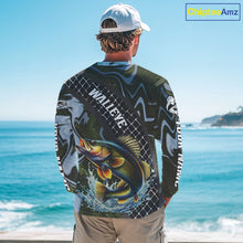 Load image into Gallery viewer, Walleye Fishing Shirts Long Sleeve Abstract Green Camo Performance Jersey For Men NHT923