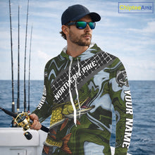 Load image into Gallery viewer, Northern Pike Hooded Fishing Shirt Long Sleeve Abstract Green Camo Performance Jersey For Men NHT925