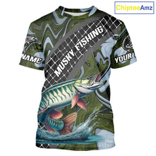 Load image into Gallery viewer, Northern Musky Short Sleeve Fishing T-Shirt Abstract Green Camo Performance Jersey For Men NHT926