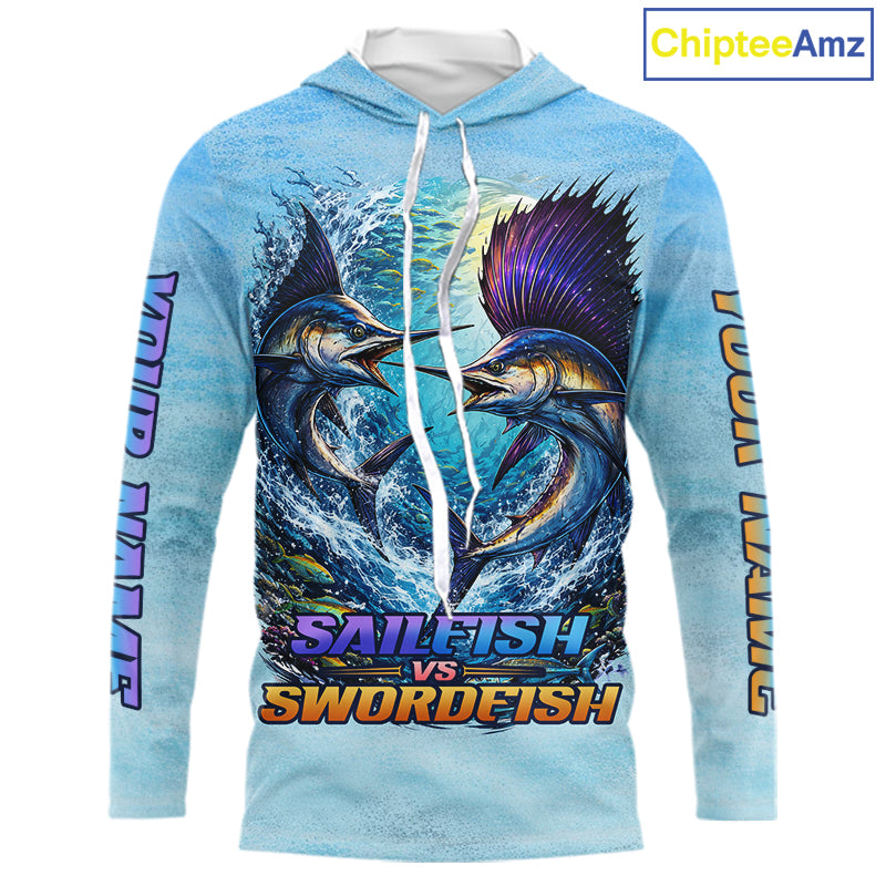 Personalized Sailfish Vs Swordfish Fishing Saltwater Long Sleeve Fishing Shirts NHT419
