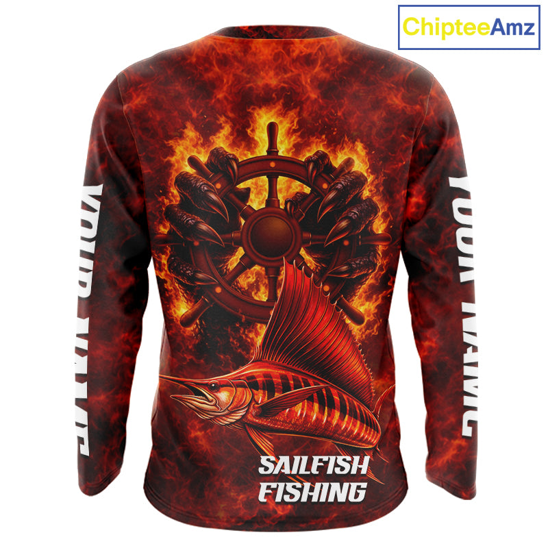 Red Sailfish Fishing Shirts Long Sleeve, Personalized Men's Fishing Shirt NHT421