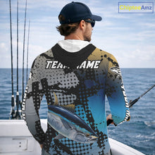 Load image into Gallery viewer, Tuna Hooded Fishing Shirt Blue Camo Custom Name, Tuna Fishing Team Jerseys NHT476