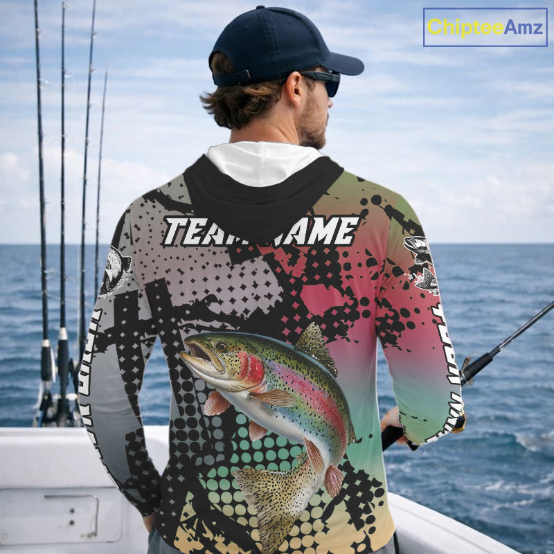 Rainbow Trout Hooded Fishing Shirt Pink Camo Custom Name, Rainbow Trout Fishing Team Jerseys NHT477