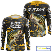 Load image into Gallery viewer, Custom Largemouth Bass Fishing Shirts Long Sleeve – Performance Tournament Jersey For Men| Yellow NHT770