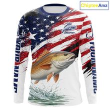 Load image into Gallery viewer, Personalized Patriotic Redfish Fishing Shirts Long Sleeve, American Flag Fishing Jerseys For Men NHT776