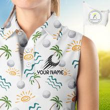 Load image into Gallery viewer, Personalized Tropical Palm Trees Sleeveless Womens Golf Polo Shirts Summers Team Golf Clothes NHT778