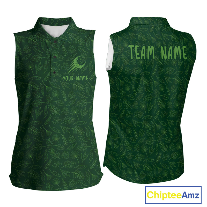Personalized Green Leaf Womens Sleeveless Golf Polo Shirt For Womens
