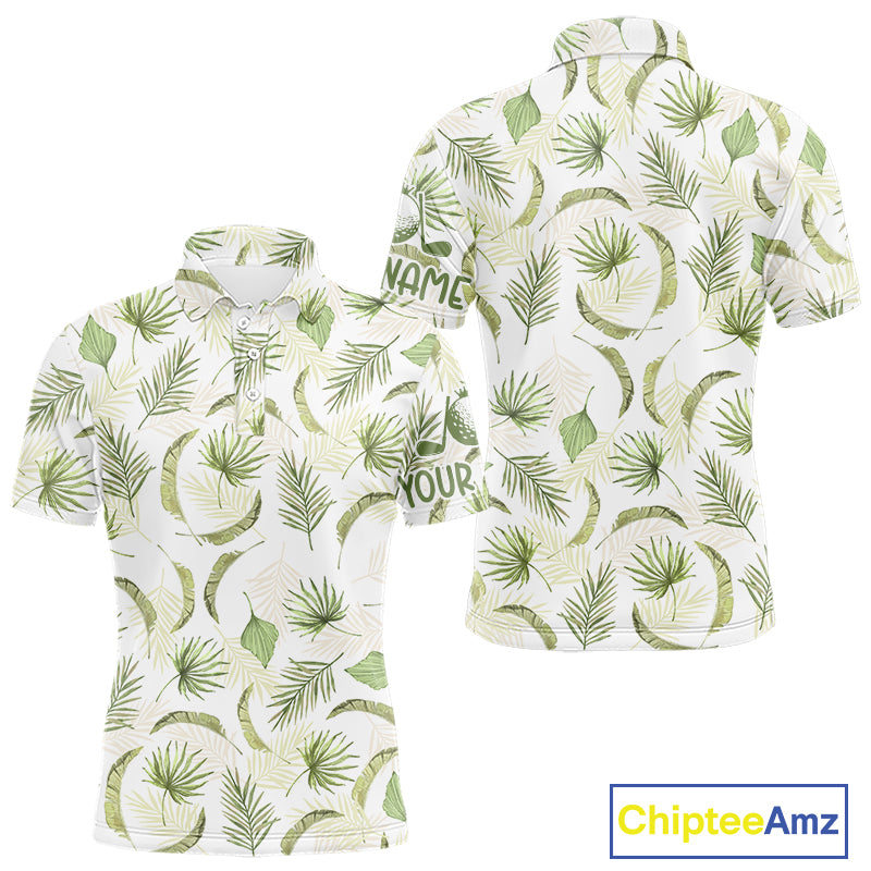 Green tropical men golf polo shirt custom team white golf shirt for golfer