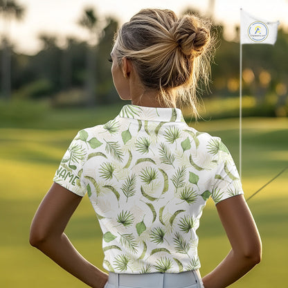 Green Tropical Womens Golf Polo Shirts Custom Team White Golf Shirt For Golfer NHT942