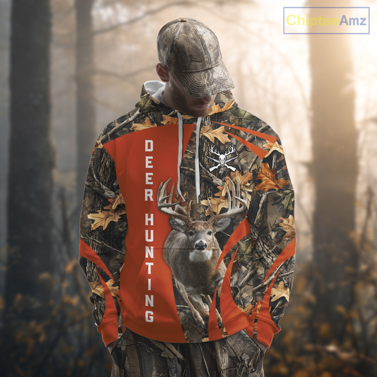 Deer Hunting 3D All Over Printed Orange Autumn Leaves Camo Shirts, Best Hunting Shirt NHT312
