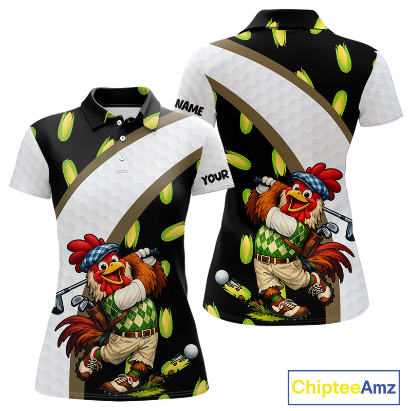 Personalized Rooster Womens Golf Polo Shirt  Funny Chicken Golfer Team Polo
