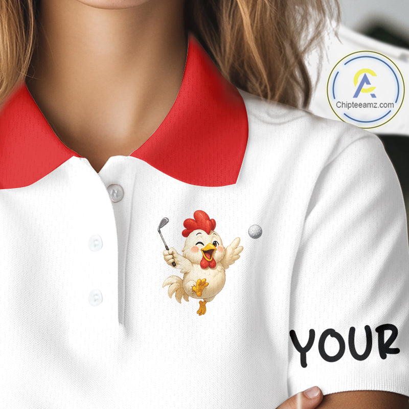 Funny Chicken Golf Polo Shirt Personalized Custom Name Golf Lover Polo For Womens NHT948