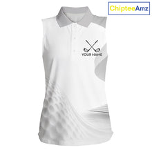 Load image into Gallery viewer, Personalized Golf Ball Womens Sleeveless Polo Shirt for Womens  Gray Golf Pattern Custom Name