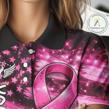 Load image into Gallery viewer, Personalized Breast Cancer Awareness Polo Shirt American Flag Pink Ribbon – Golf Gift For Women NHT799