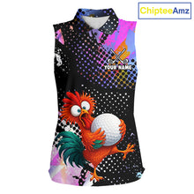 Load image into Gallery viewer, Custom Team Name Crazy Rooster Womens Sleeveless Golf Polo Shirt  Personalized Womens Performance Golf Jersey