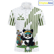 Load image into Gallery viewer, Custom Name Cool Panda Golf Polo Shirt Funny Bamboo Panda Golfing Apparel