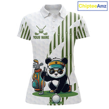 Load image into Gallery viewer, Custom Name Cool Panda Golf Polo Shirt  Funny Bamboo Panda Golfing Apparel