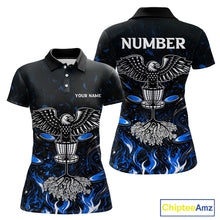 Load image into Gallery viewer, Personalized Womens Disc Golf Polo Shirt With Eagle Design, Customizable Name, Unisex Sports Jersey For Womens |Blue NHT811