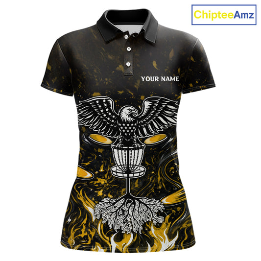Personalized Womens Disc Golf Polo Shirt With Eagle Design, Customizable Name, Unisex Sports Jersey For Womens |Yellow NHT812