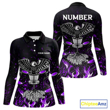 Load image into Gallery viewer, Personalized Womens Disc Golf Polo Shirt With Eagle Design, Customizable Name, Unisex Sports Jersey For Womens|Purple NHT813