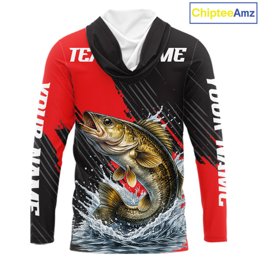 Walleye Fishing Long Sleeve Hooded Tournament Shirts, Personalized Walleye Fishing Jerseys NHT585