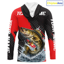 Load image into Gallery viewer, Walleye Fishing Long Sleeve Hooded Tournament Shirts, Personalized Walleye Fishing Jerseys NHT585