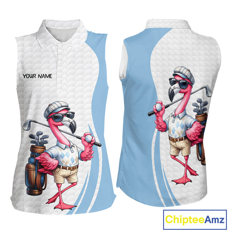 Blue Funny Flamingo Polo Shirt, Golf Polo Shirts Custom Name, Flamingo Golf Shirts NHT594