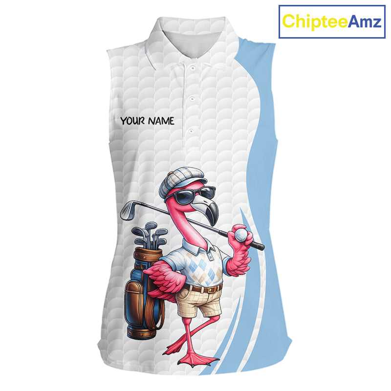 Blue Funny Flamingo Polo Shirt, Golf Polo Shirts Custom Name, Flamingo Golf Shirts NHT594