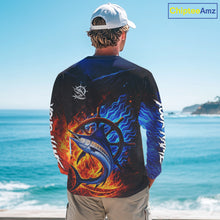 Load image into Gallery viewer, Marlin Fishing Shirt Long Sleeve Blue Fire Flame Smoke Personalized Name, Best Fishing Gift NHT427