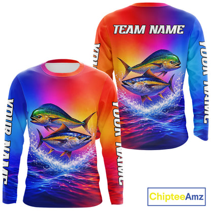 Personalized Mahi Mahi, Tuna Neon Performance Fishing Shirt, Offshore Tournament Shirts NHT599